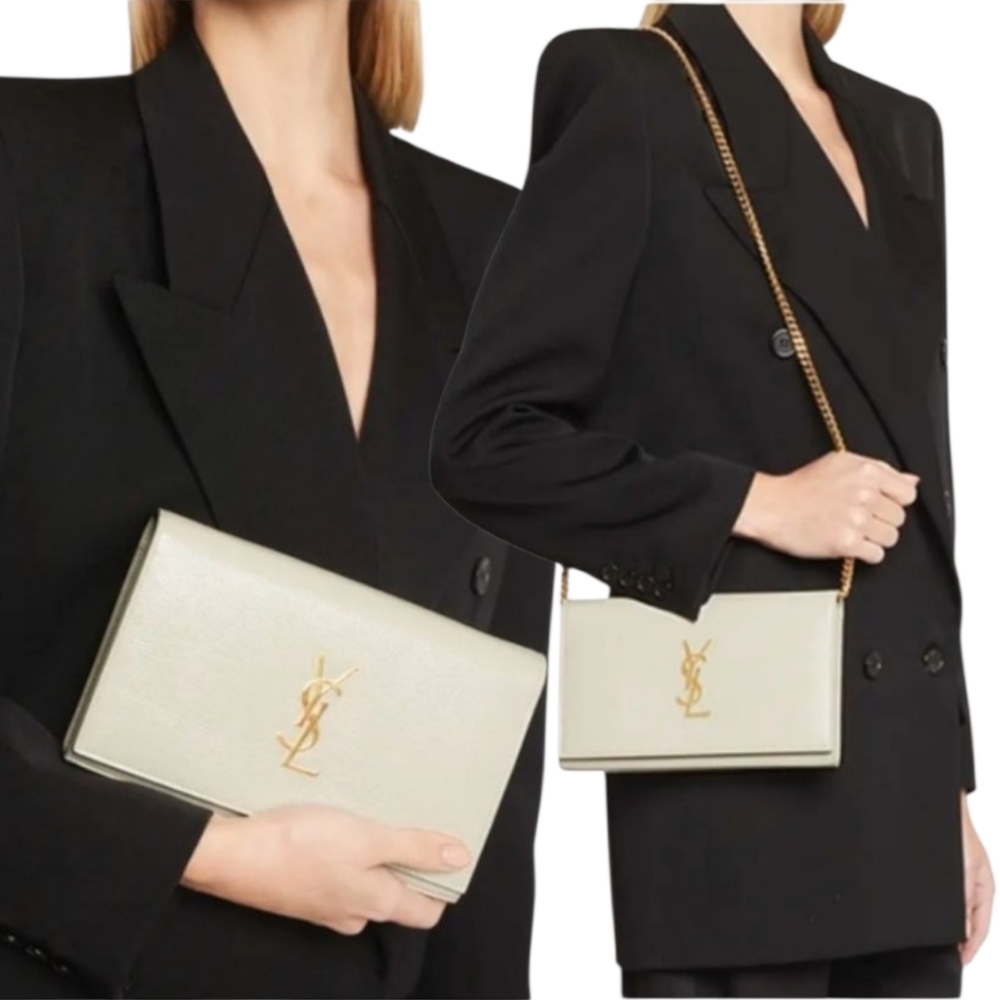 NWT! RARE WOC YSL Saint Laurent Kate Medium Wallet on Chain in Croc Embossed Lea